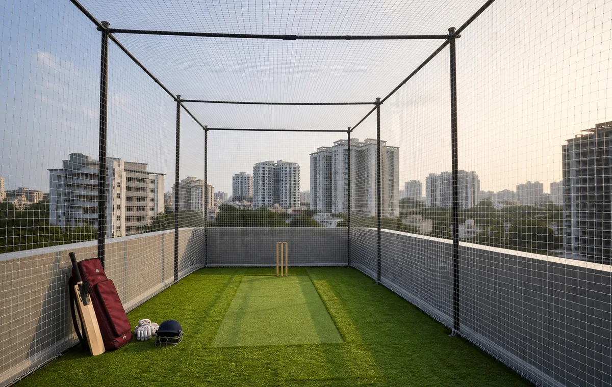 Open apartment area protected with safety netting
